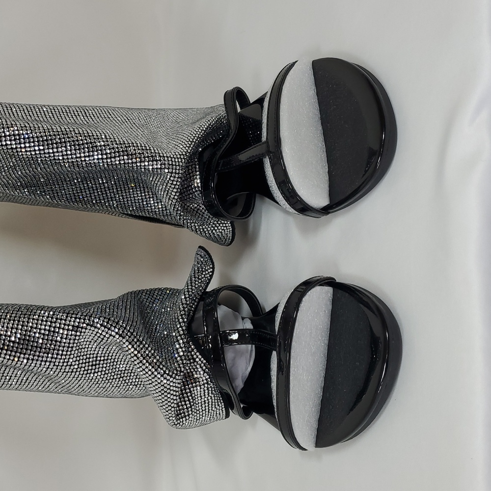 CAPE ROBBIN Carami Round Toe Fold Over Shiloha Rhinestone Flat Sandals ~ Black - Picture 14 of 17